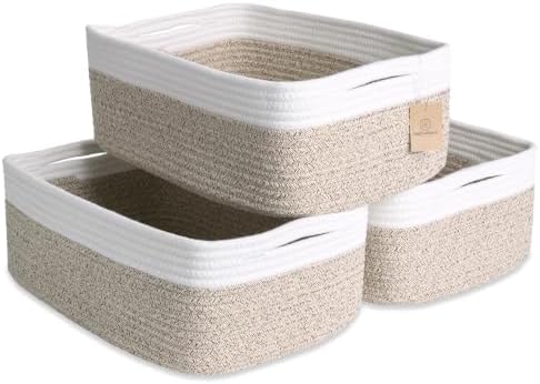 Woven Rope Baskets for Organizing, 3 Pack, 15.5 x 11 x 5.5" Storage Bins by NaturalCozy