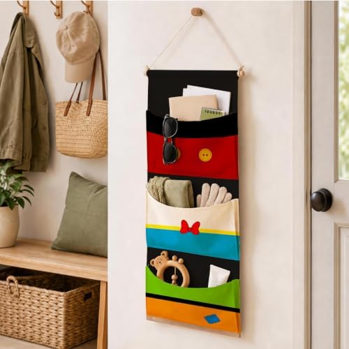 3-Pocket Hanging Wall Organizer, Colorful Block Over Door Storage Pockets - Image 5