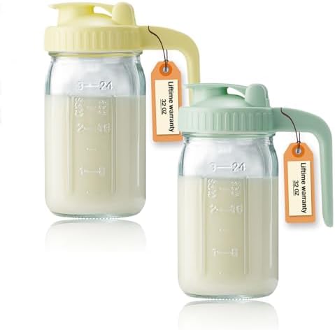 32oz Glass Pitcher with Lid & V-shaped Pour Spout by miradexic