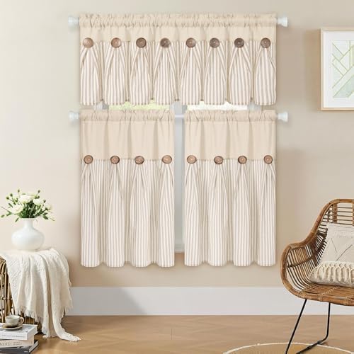 ASPMIZ Boho Linen Kitchen Curtains 36 Inch Length, Farmhouse Kitchen Window - Image 3