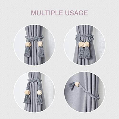NICEEC 2 Pack Wooden Polyhedron Magnetic Curtain Tiebacks Boho Home Decor Drape - Image 6
