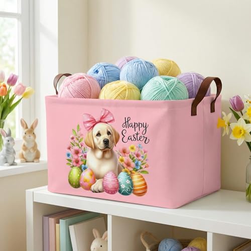 Large Cute Easter Basket for Kid Empty Gift Baby Rectangle Storage Bin Bunny - Image 6