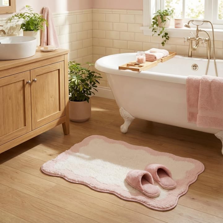 GRANNY SAYS Waved Pink Bathroom Rugs, Non-Slip Bath Mats - Image 3