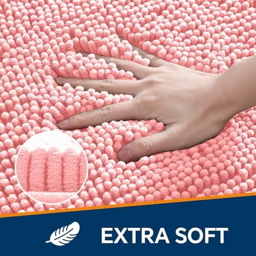 Chenille Bathroom Rug 30"x50" Pink, Large Plush Bath Mat - Image 3