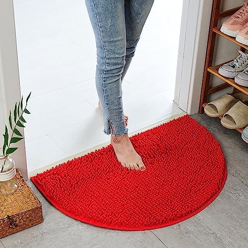 Half Round Bath Mat Red Bathroom Rugs Semicircle Chenille Bath Rugs Water by Eanpet