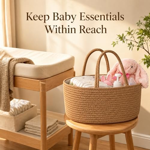 ABenkle Baby Diaper Caddy Organizer, Boho Jute Rope Nursery Storage Bin - Image 2