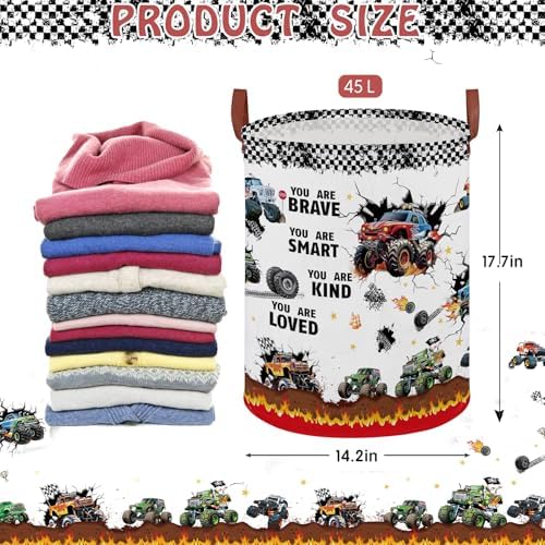 Monster Trucks Laundry Hamper Basket Kid Gift Toy Bin Empty Car Nursery Decor - Image 2