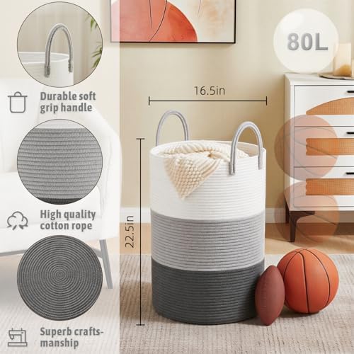 Artfeel Laundry Basket, Woven Cotton Rope Laundry Hamper, 80L - Image 6