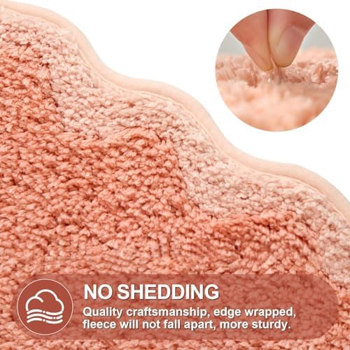 ORTIGIA Cute Coral Pink Scalloped Bath Mat, Fun Plush Microfiber Scallop - Image 6