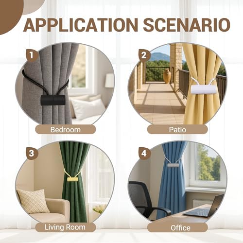 Hion Magnetic Curtain Tiebacks Black 4pcs, Curtain Holdbacks Hooks Holders - Image 4