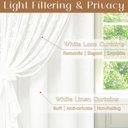 ASPMIZ White Linen Curtains for Living Room Double Layer Curtains 52x63 - Image 2