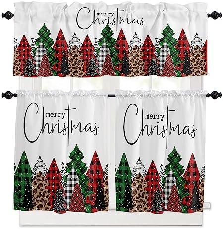 Merry Christmas Kitchen Curtains and Valances Set, Buffalo Plaid Xmas Tree by VandarllinHomeKitchenDecor