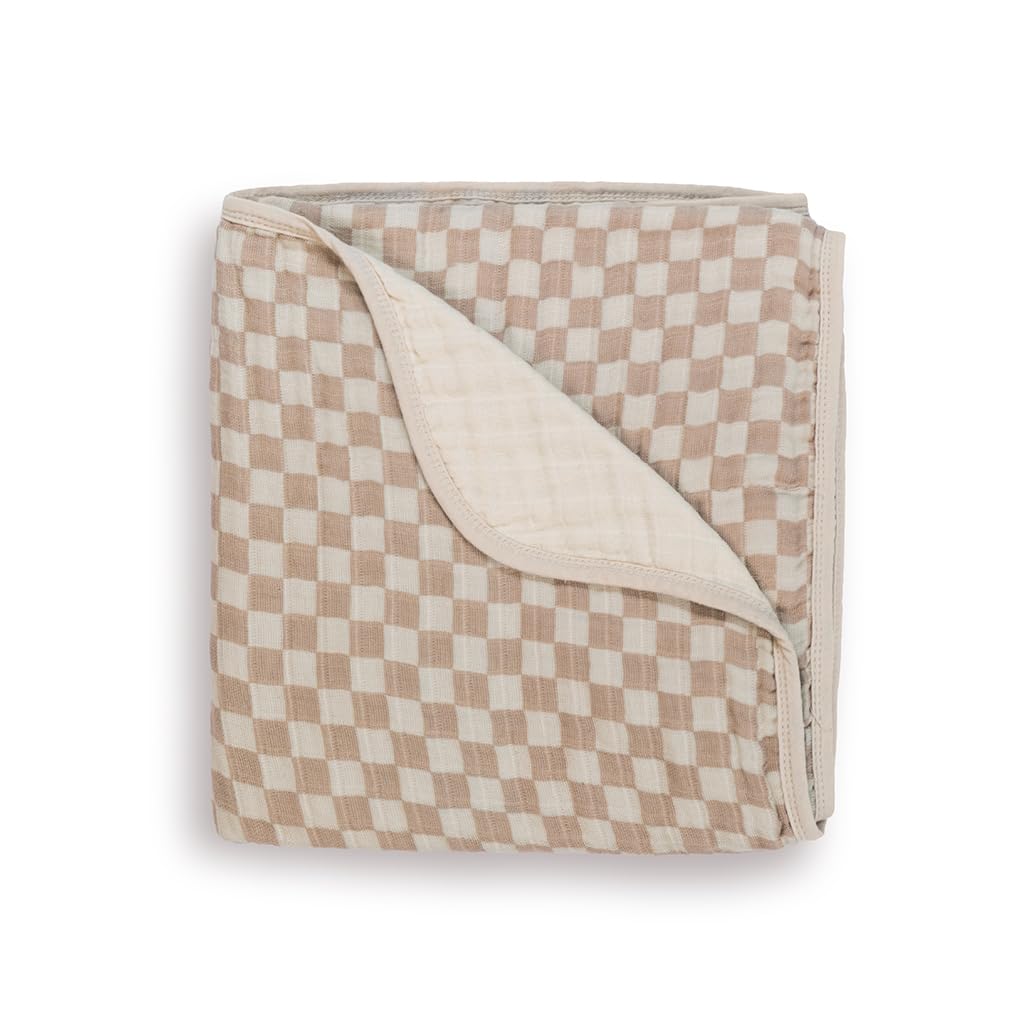 Itzy Ritzy Baby Blanket – Soft Cotton Muslin Multi-Use Blanket - Can Be Used as a Tummy Time Mat, Nursing Cover, Stroller Shade & More – Measures 30" x 40", Machine Washable (Checkerboard)