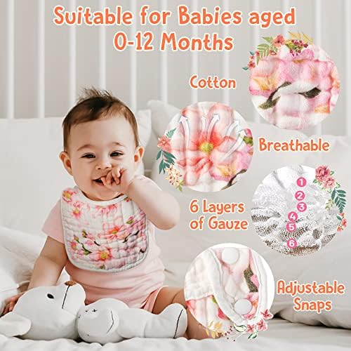 Zainpe 6Pcs Snap Muslin Cotton Baby Bibs Flowers Pattern Infants Feeding Bib - Image 3