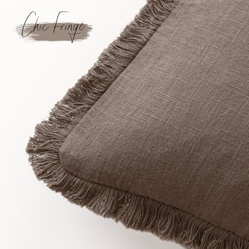 Foindtower Decorative Linen Fringe Throw Pillow Covers 20×20 Light Coffee - Image 3