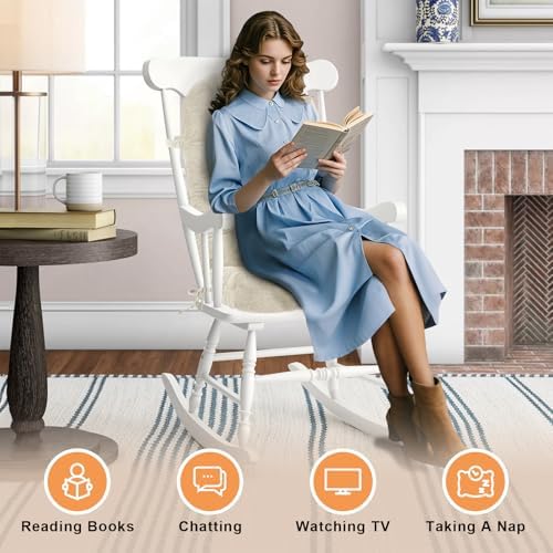Rocking Chair Cushion, High Back, Light Beige - Image 6