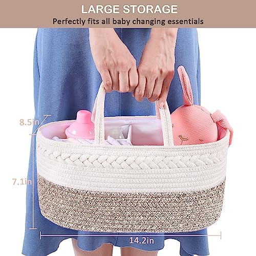 ABenkle Diaper Caddy Organizer, Boho Rustic Cotton Rope Nursery Baby Basket - Image 3