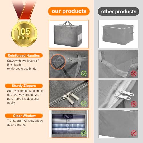 3 Pack 105L Comforter Storage Bags, Extra Large Bedding Storage Bags - Image 5