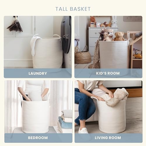 OrganiHaus Tall Cotton Rope Laundry Basket & Hamper, Blanket Storage 52L - Image 5