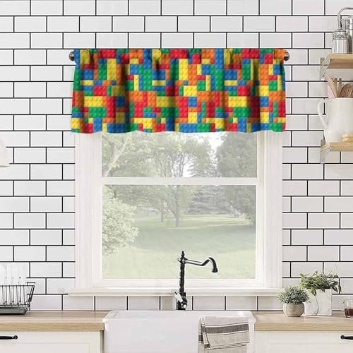Building Block Toy Valance Curtains Abstract Contour Colorful Plastic Brick - Image 4