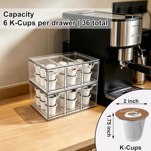 Prsildan Tea Bag Organizer K Cup Holder Drawer Coffee Pods Storage, 2 Pack - Image 4