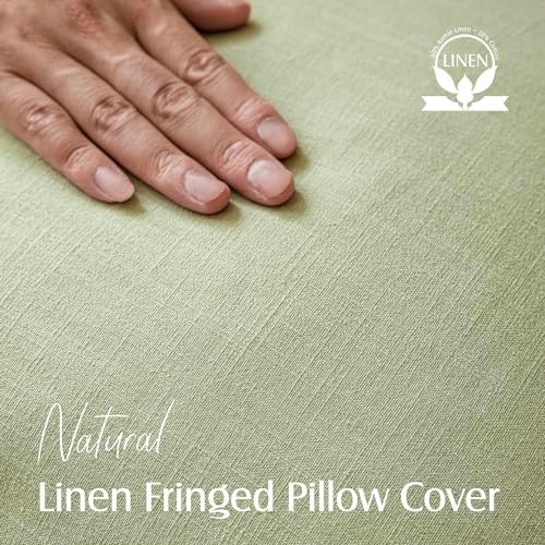 Foindtower Decorative Linen Fringe Throw Pillow Covers 24×24 Light Green - Image 2