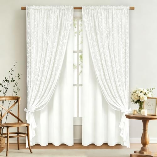 ASPMIZ White Linen Curtains for Living Room Double Layer Curtains 52x63 by ASPMIZ