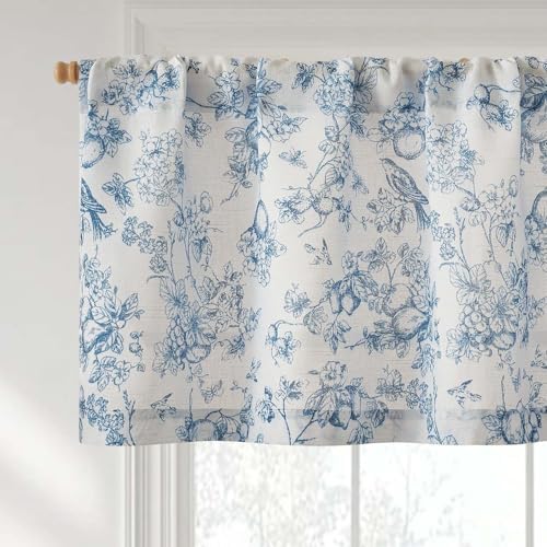 Vangao Floral Valances for Windows Eden Blue W50 X 18L 1 Panel by Vangao