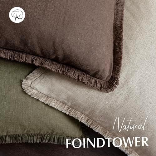 Foindtower Decorative Linen Fringe Throw Pillow Covers 24×24 Reddish Brown - Image 4