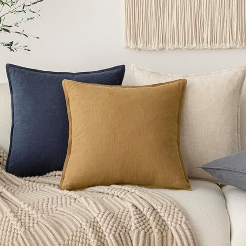 Foindtower Linen Solid Decorative Throw Pillow Covers 20x20 Honey Mustard - Image 5