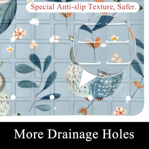 Shower Mat Non Slip, Owls Pattern Leaves Anti Slip Bath Mat - Image 2