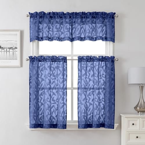 Lecloud Leia Dusty Blue Sheer Kitchen Curtains 30 Inch Length 2 Panels Set - Image 5