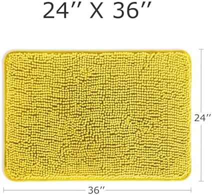 Yeaban Chenille Yellow Bathroom Rug 24"x36", Non-Slip Rubber Backing - Image 2