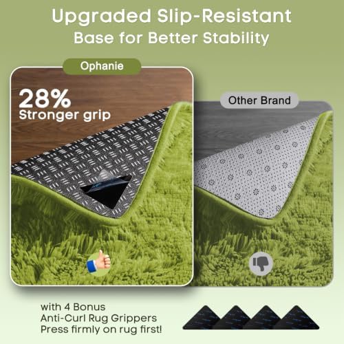 Ophanie Small Rug Washable Non Slip Throw Bedside Area Rugs, Fluffy Soft Green - Image 4