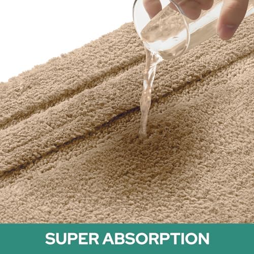 HOMEIDEAS Bathroom Rugs Sets 2 Piece, U-Shaped Toilet Rug Khaki - Image 4