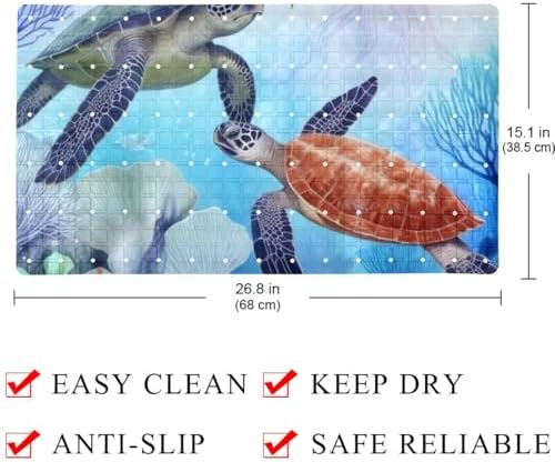 Bathtub Mat Non Slip 26.8x15.1In, Sea Turtle Coral Bath Mat - Image 4
