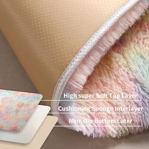 Rainbow Fluffy 9x12 Area Rug Soft Washable Shag Carpet - Image 4