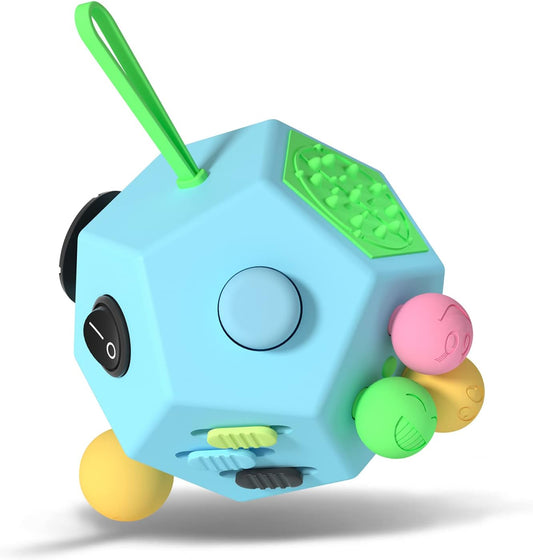 Fidget Dodecagon –12-Side Fidget Toys Cube Relieves Stress and Anxiety Anti Depression Cube for Children and Adults with ADHD ADD OCD Autism (B3 Blue Sky)