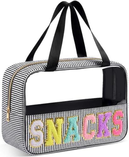 Sanwuta Seersucker Snacks Bag Chenille Letter Clear Makeup Bag by Sanwuta
