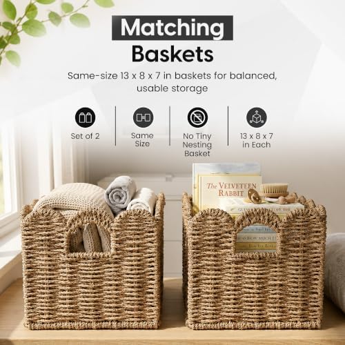 ByteX Scalloped Basket Set Seagrass Wicker Storage Baskets - Image 2