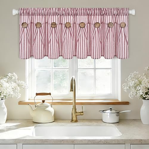 ASPMIZ Farmhouse Valances for Windows, Cotton Linen Kitchen Curtains Valances - Image 3