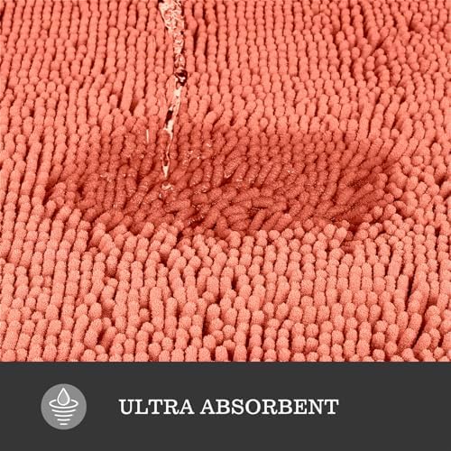 Yeaban Chenille Coral Bathroom Rug 17"x24", Non-Slip Rubber Backing - Image 4