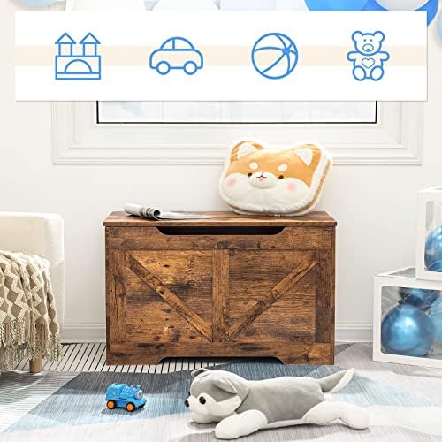 HOOBRO Storage Bench, 29.5” Retro Wooden Storage Chest - Image 4