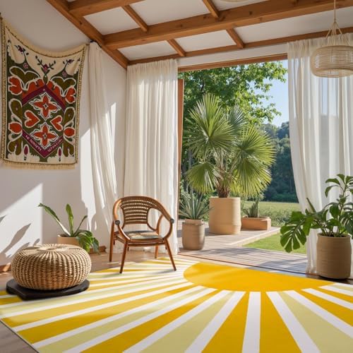 Lahome Yellow Rainbow Sun Area Rug 5x7, Classroom Rug - Image 6