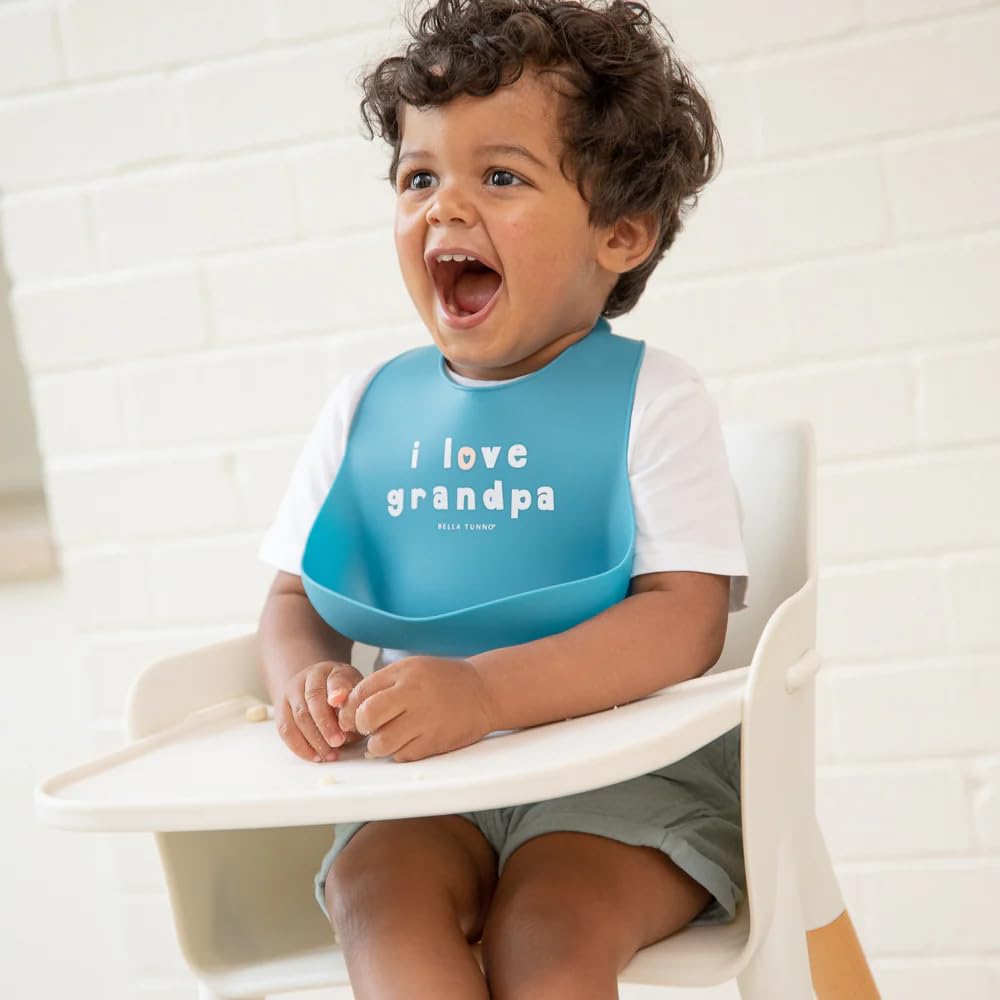 Bella Tunno Baby Bib for Eating, Waterproof Silicone Bib with Large Food Catcher, Adjustable Fit for Babies 4-12 months & Toddlers 1-3 Years, Boys & Girls, I Love Grandpa