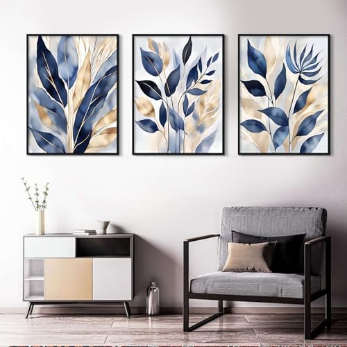 Lhoiplme Blue Botanical Wall Art Abstract Leaf Canvas Prints Decor Modern Plant - Image 7
