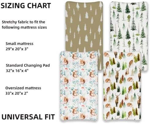 4 Pack Changing Pad Covers Woodland Forest Animals Wood Neutral Unisex Fitted - Image 7