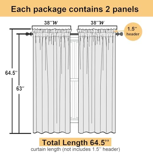 Lecloud Leia 2 Panels Sheer White Curtains 63 Inch Length - Image 5