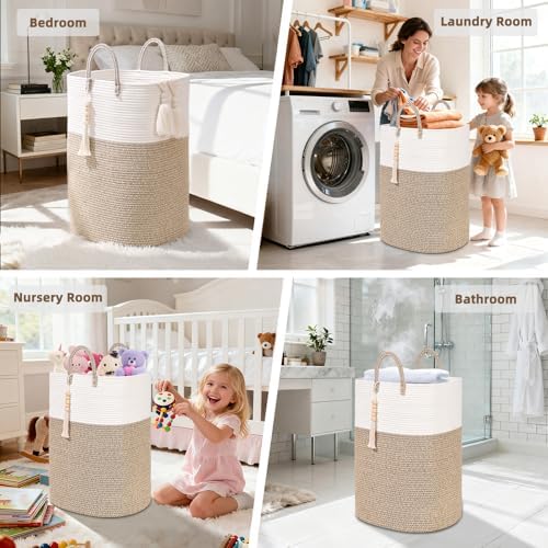Woven Laundry Basket for Clothes, 50L Large Rectangle Laundry Hampers - Image 5