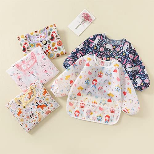 5pcs Set Long Sleeve Waterproof Bib Full Coverage Apron Bib Smock Toddler Bibs - Image 6